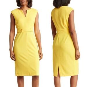 London Times Women's‎ Yellow Buckle Sheath Dress